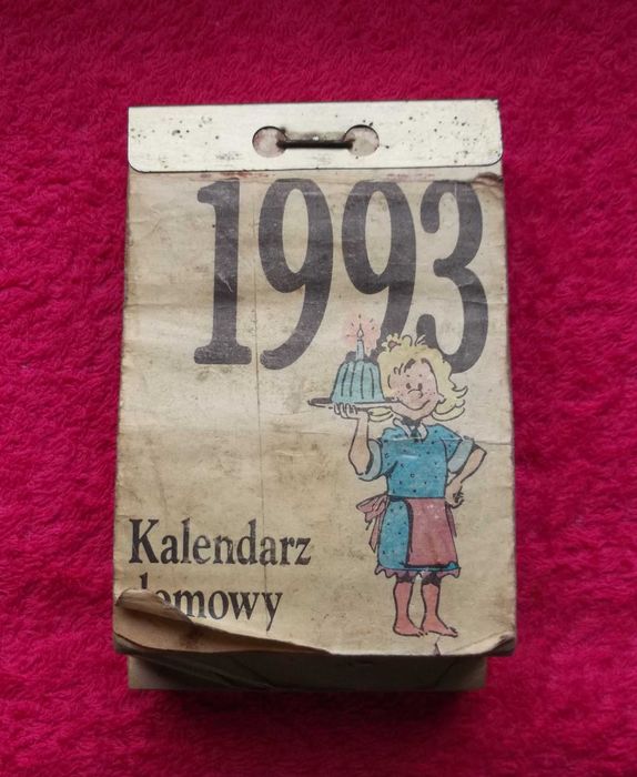 Stara kartka z kalendarza, metryczka 1993 roku.
