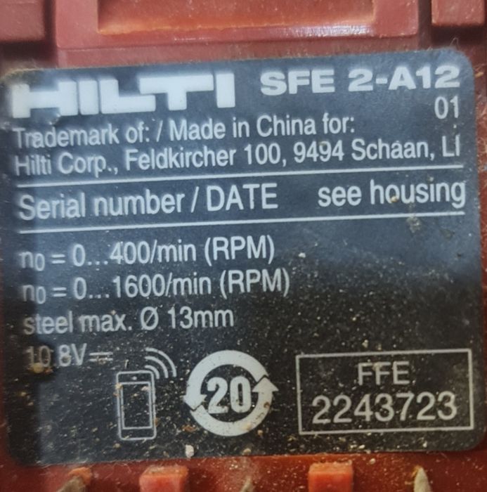 HILTI sfe 2-a12 | Шуруповерт зі знімним патроном