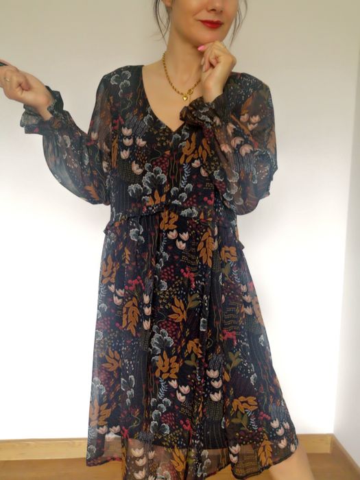 Sukienka Solar luźna 42 oversize kwiaty kwiatuszki ciążowa boho midi d