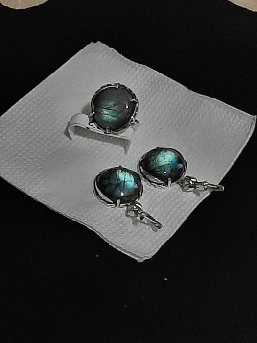 Сережки та каблучка з лабрадором.