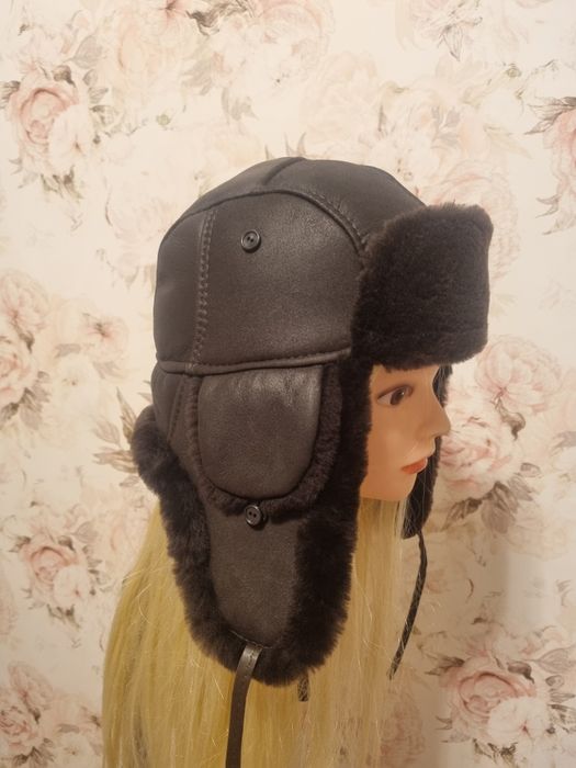 Skórzana czapka papacha brązowa
