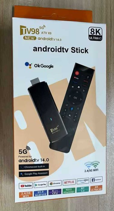 TV98 ATV X9 Smart TV Stick Android 14 8GB 128GB 8K Media Player Wifi6 HDR10 IPTV