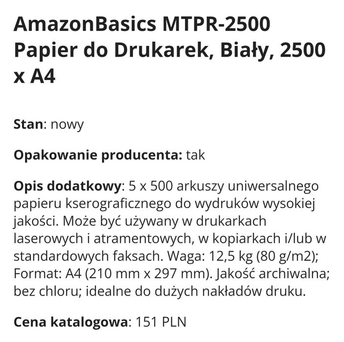 Papier A4 do drukarki Karton 5x500szt 5 ryz