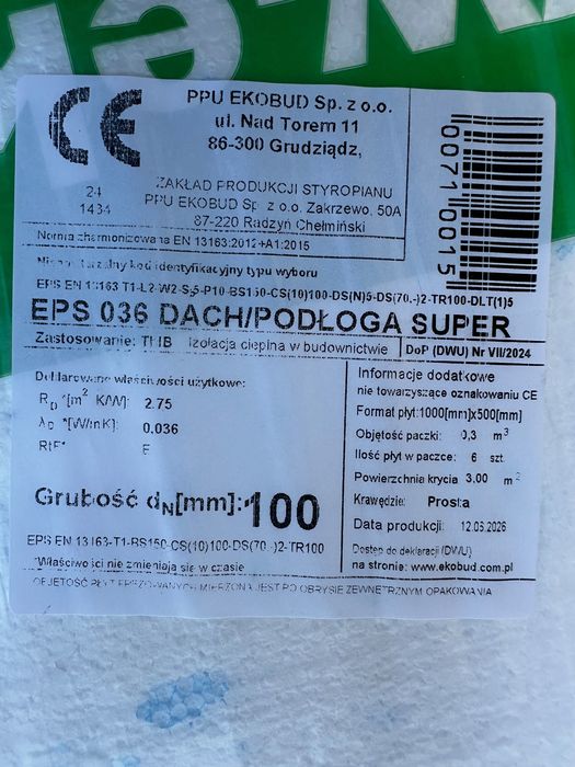 Sprzedam Styropian Podłoga/Dach EPS