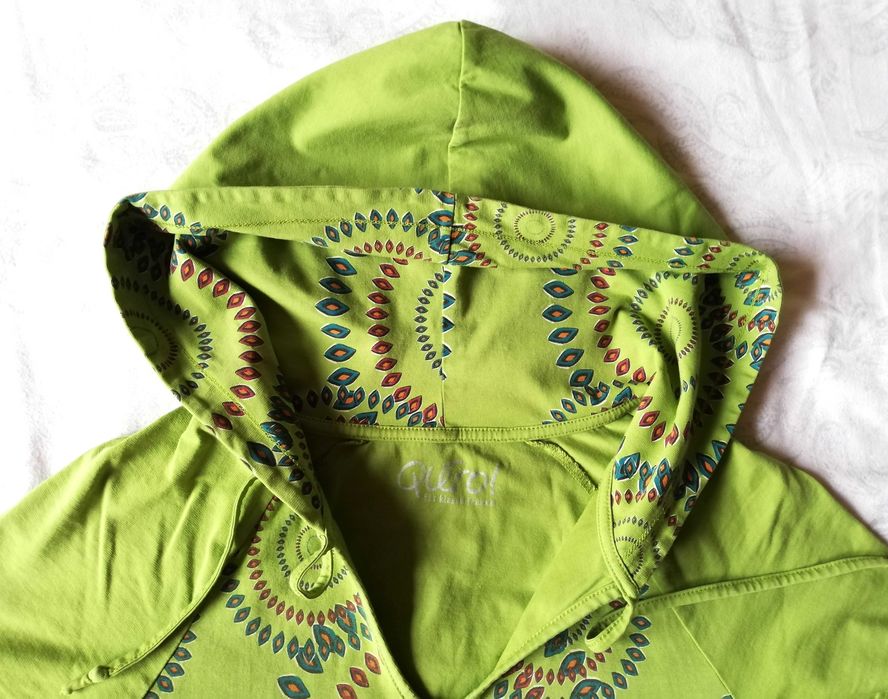 Limonkowy t-shirt z kapturem etno unikat Qiéro! 38 M retro boho