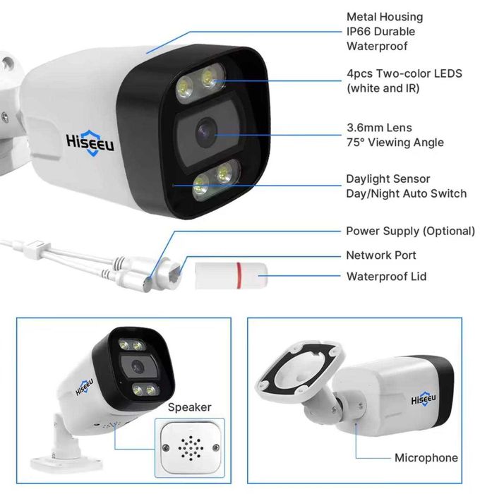 Система відеонагляду Hiseeu IP AI 4K POEKIT-4HB718 POE камери 5МП/8МП