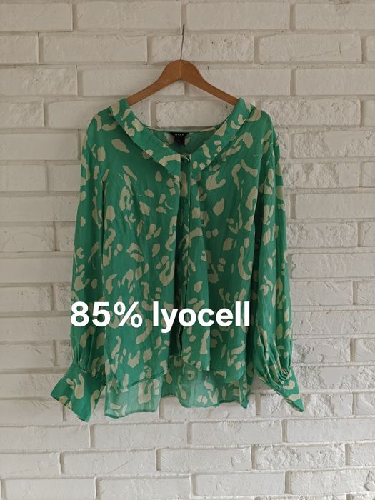 Wzorzysta koszula bluzka zielona tencell lyocell  retro boho chic