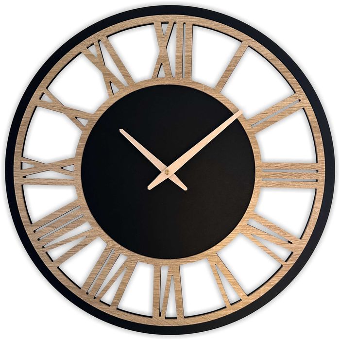ZUZa Okrągły Duży zegar ścienny 70cm Niesłyszalny Drewniany Dąb Sonoma