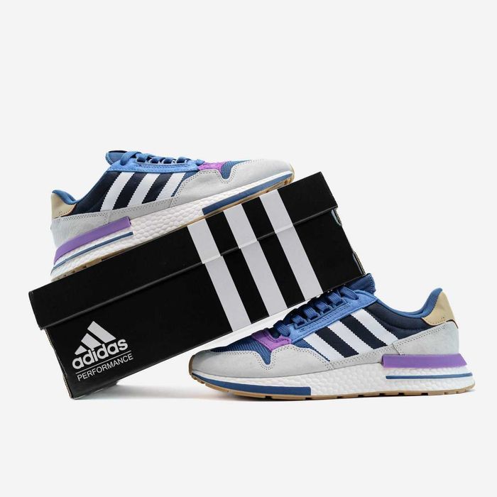 Мужские кроссовки Adidas ZX 500 'Blue, Purple, Grey' Размеры 41-45