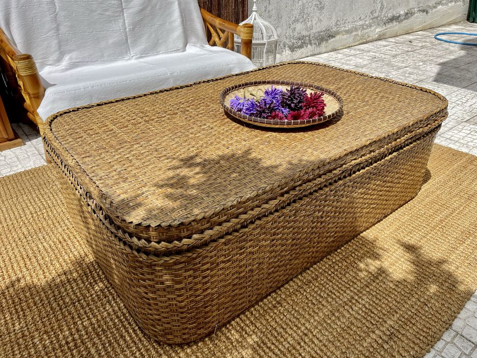 mesa, bau, centro, arrumação, verga, rattan, palha, rustica