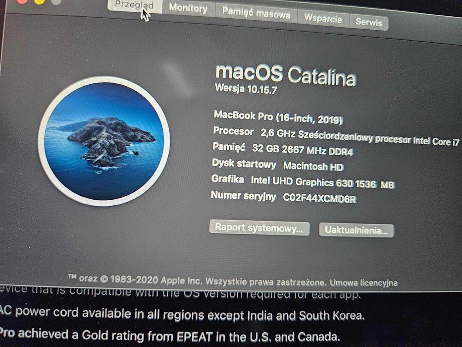 Apple Macbook Pro 16cal, 2019r 32/512GB