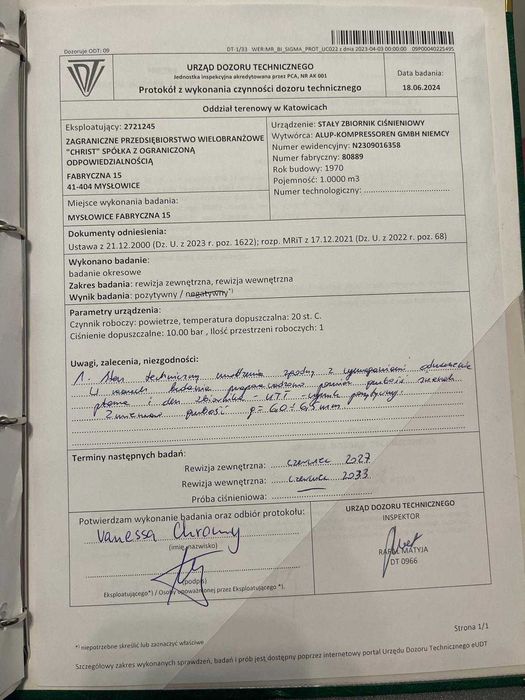 Sprężarka kompresor 1000L przemysłowy zamiana
