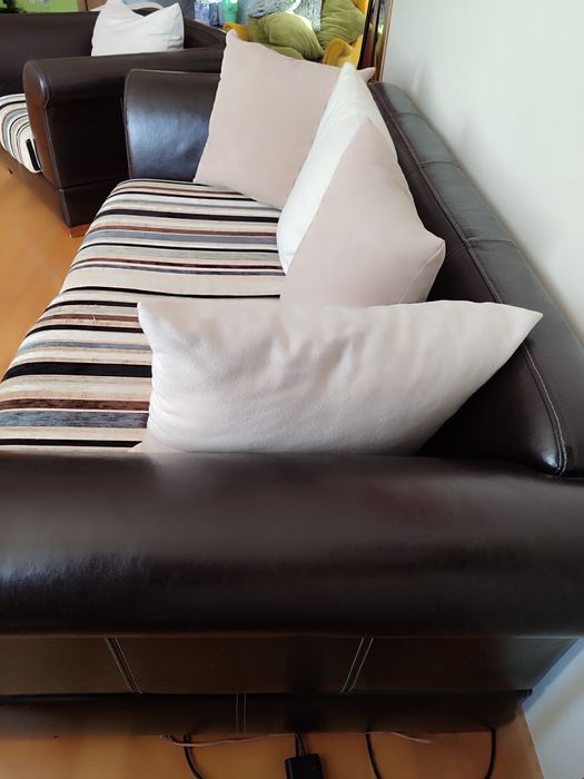 Sofa + 2 fotele – eko skóra, bardzo dobry stan