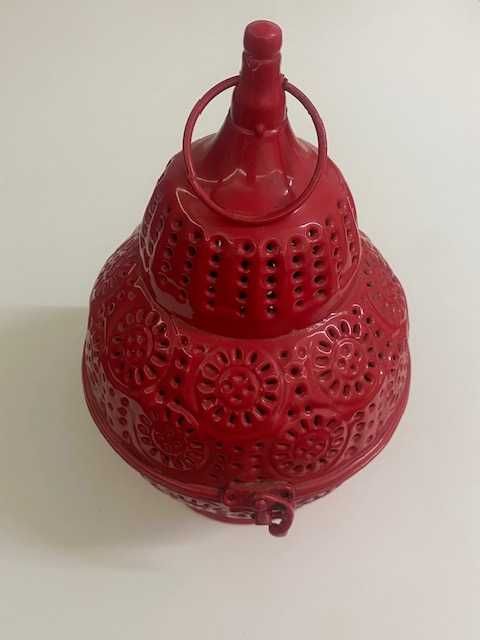 Porta velas marroquino metal vermelho
