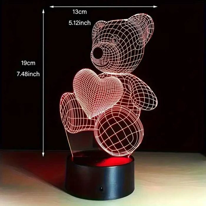 Lampka 3D LED Miś z sercem 16 kolorów + pilot - wysyłka z Polski