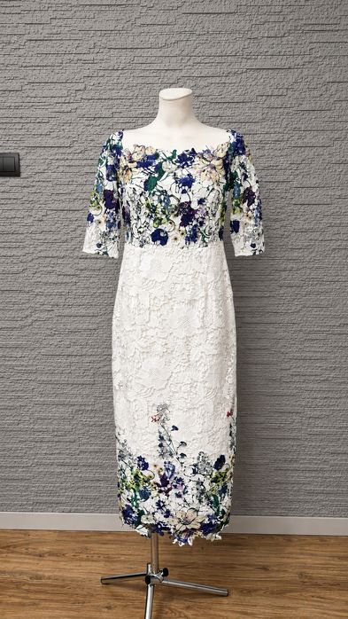 V by Very XL 42 piękna efektowna koronkowa sukienka haft kwiaty wesele chrzciny elegancka midi