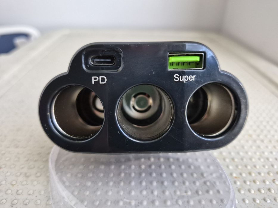 Rozdzielacz gniazda zapalniczki, 3 gniazda, USB C, QC szybkie ładowanie, 3.0