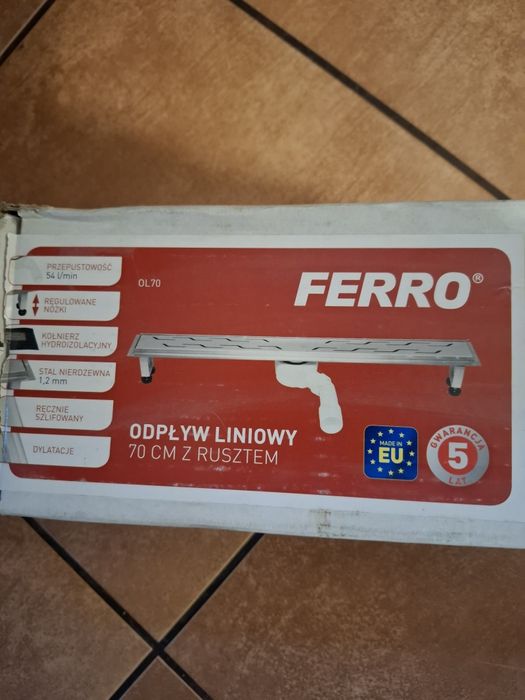 Nowy odpływ liniowy z rusztem 70 cm Ferro