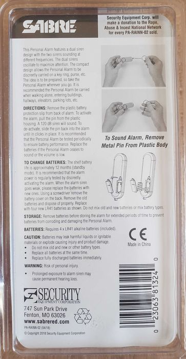 Персональная сигнализация Sabre Personal Alarm RAINN