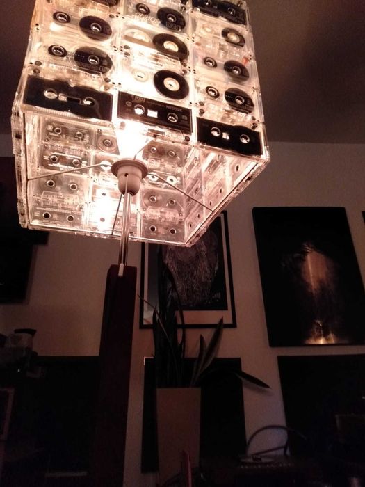 Lampa podłogowa drewniana VINTAGE CASSETTE