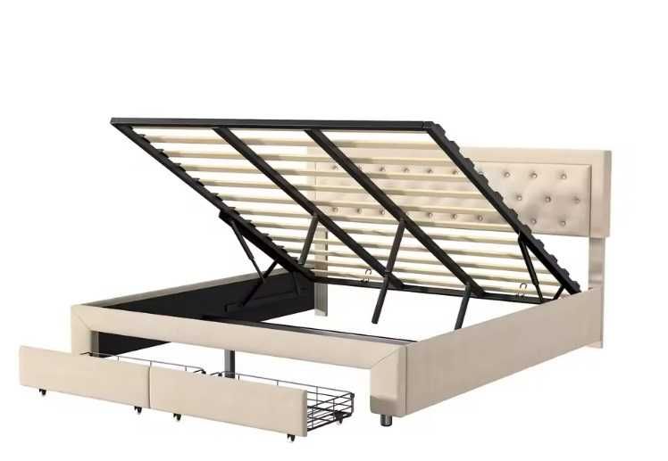 Cama nova de casal moderna c/ gavetas, hidráulica estofada 160 × 200 c