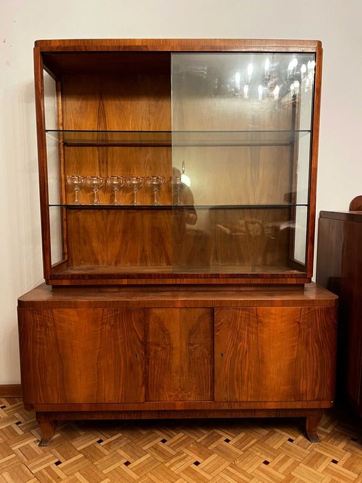 Witryna Drewniana ze szklaną nadstawką w stylu Art Deco