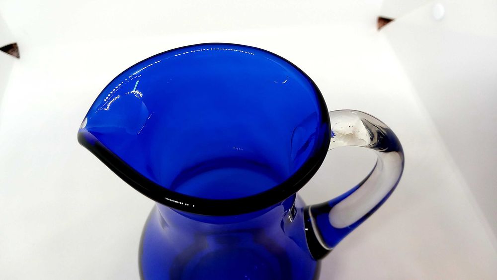 Kobaltowy dzbanek Horbowy unikatowe kobaltowe szkło grube dno