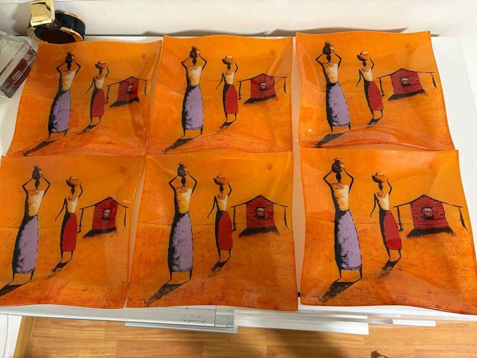 набір квадратних тарілок з африканськими мотивами 6 штук