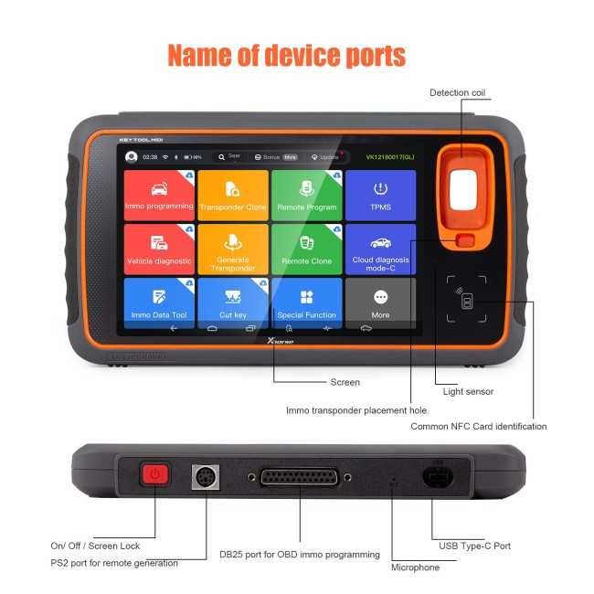 Máq. Programação Chaves Automóvel Xhorse Key Tool MIDI Programação IMMO e TPMS muito avançada