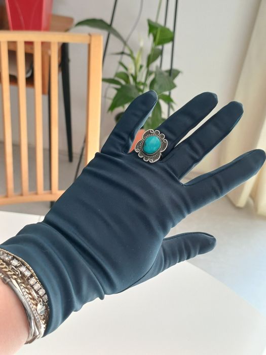 Rękawiczki vintage granatowe eleganckie