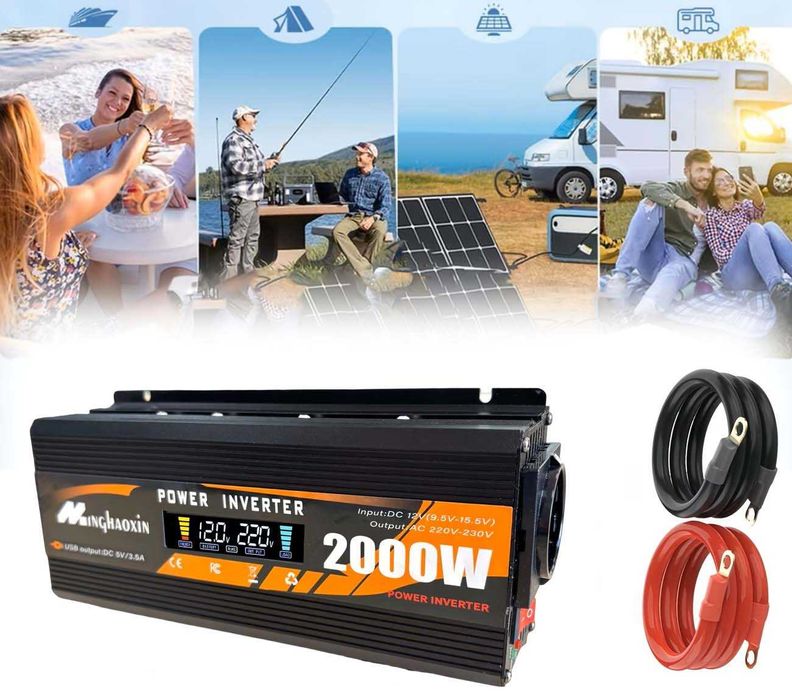 Чистый синусоидальный инвертор на 1500 Вт с дисплеем и двумя USB вых