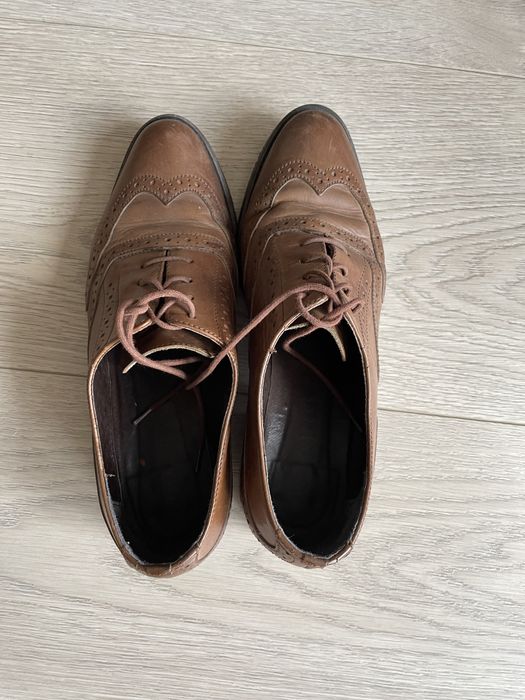brązowe eleganckie skórzane buty półbuty oksfordki czułenka