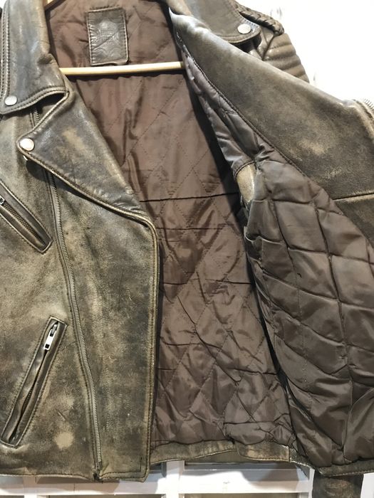 Вінтажна шкіряна куртка косуха з потертостями панк гранж стиль