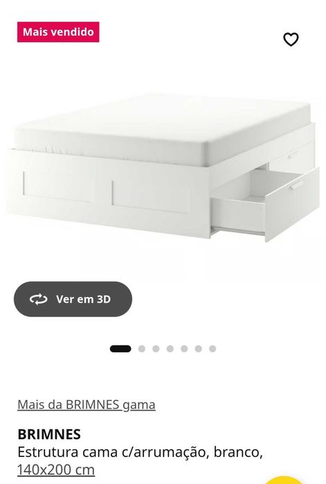 Cama Brimnes casal 140x200cm com arrumação + colchão