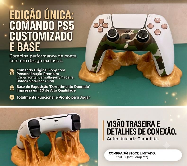 EDIÇÃO ÚNICA: Comando PS5 customizado e base