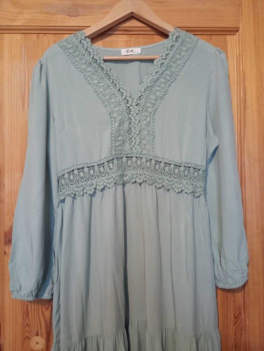 Miętowa sukienka Boho XL