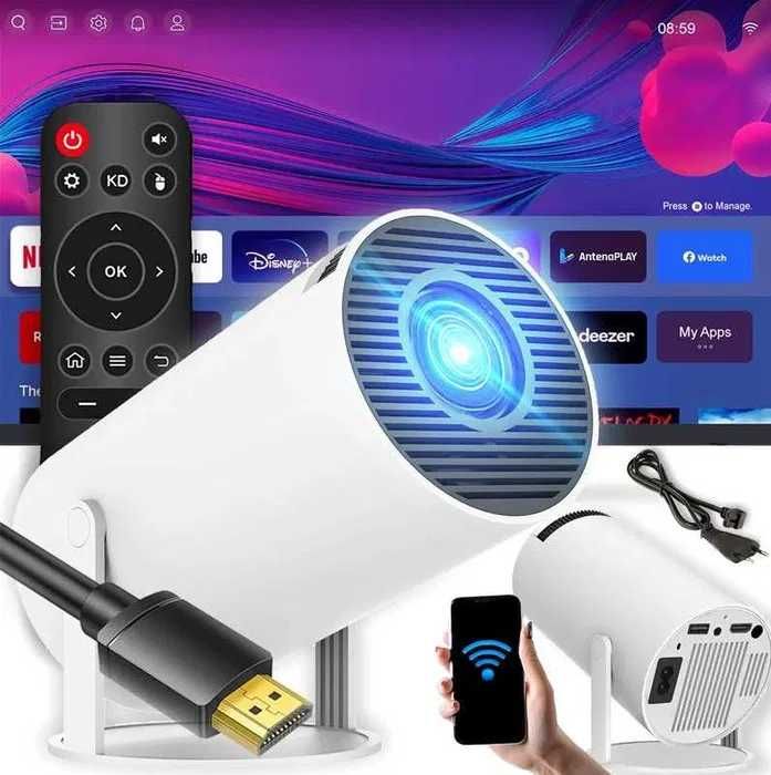 Projektor Przenośny Smart 4K WiFi Android z Głośnikiem BT 5.0 Nowy