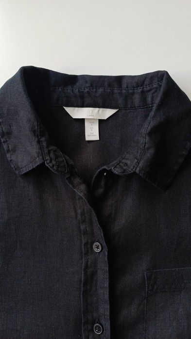 Lniana czarna koszula damska H&M rozm. S