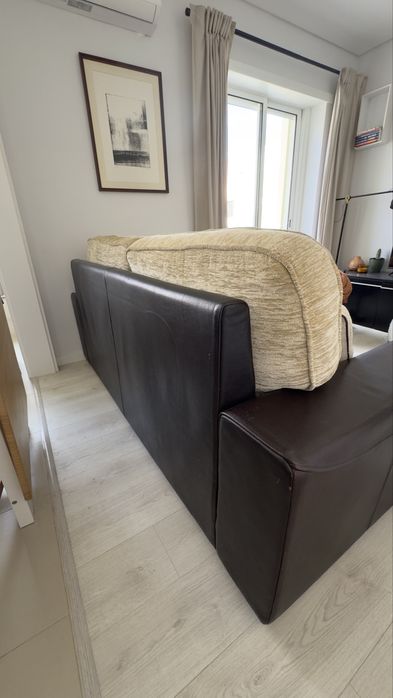 Sofá 2 Lugares Pele + Tecido – Super Preço Promoção