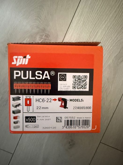 Gwoździe HC6 22mm 500szt+Gaz do betonu osadzaka