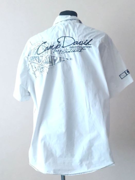 DUŻA (3XL) biała haftowana męska koszula Camp David