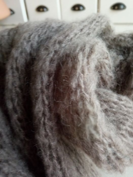 Nowy sweter chmurka ręcznie robiony alpaka moher handmade fango taupe