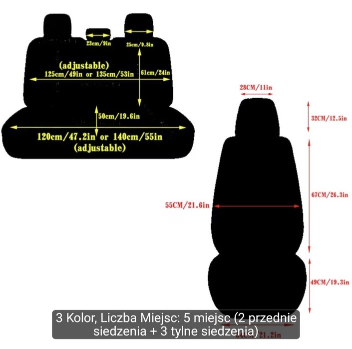 Pokrowce na fotele samochodowe 5cio miejscowe
