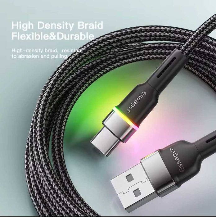 Кабель USB Type-C 2М Essager 3A быстрая зарядка Xiaomi, Samsung, Poco