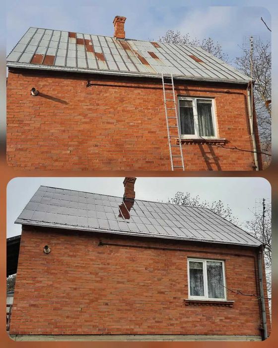 Фарбування оцинкованих дахів, металочерепиці, шиферу. Мийка бруківки