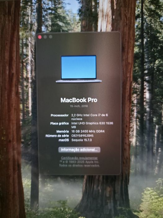 MacBook Pro 15 polegadas (modelo A1990) - Intel Core I7 | 16GB Ram | 1TB memória