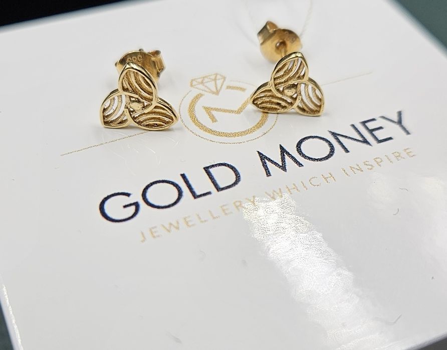 Złote kolczyki 585  ażurowe listki GOLD MONEY