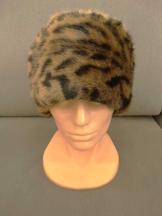 Czapka Futrzana Toczek Sztuczne Futro w Cętki Leoparda Zimowa 57-58 cm