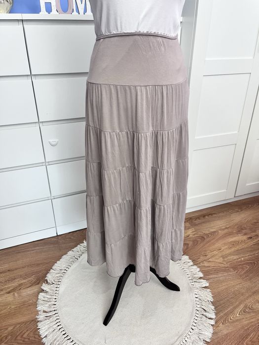 Spódnica  maxi wiskoza beżowa falbany vintage klasyczna