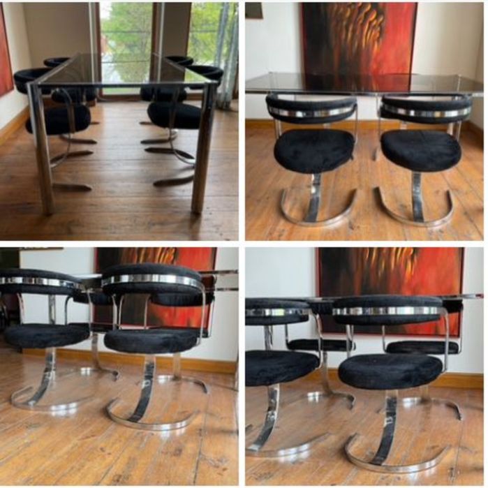 Stół do jadalni ze szklanym blatem mid century